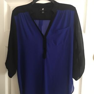 Blue and black sheer blouse
